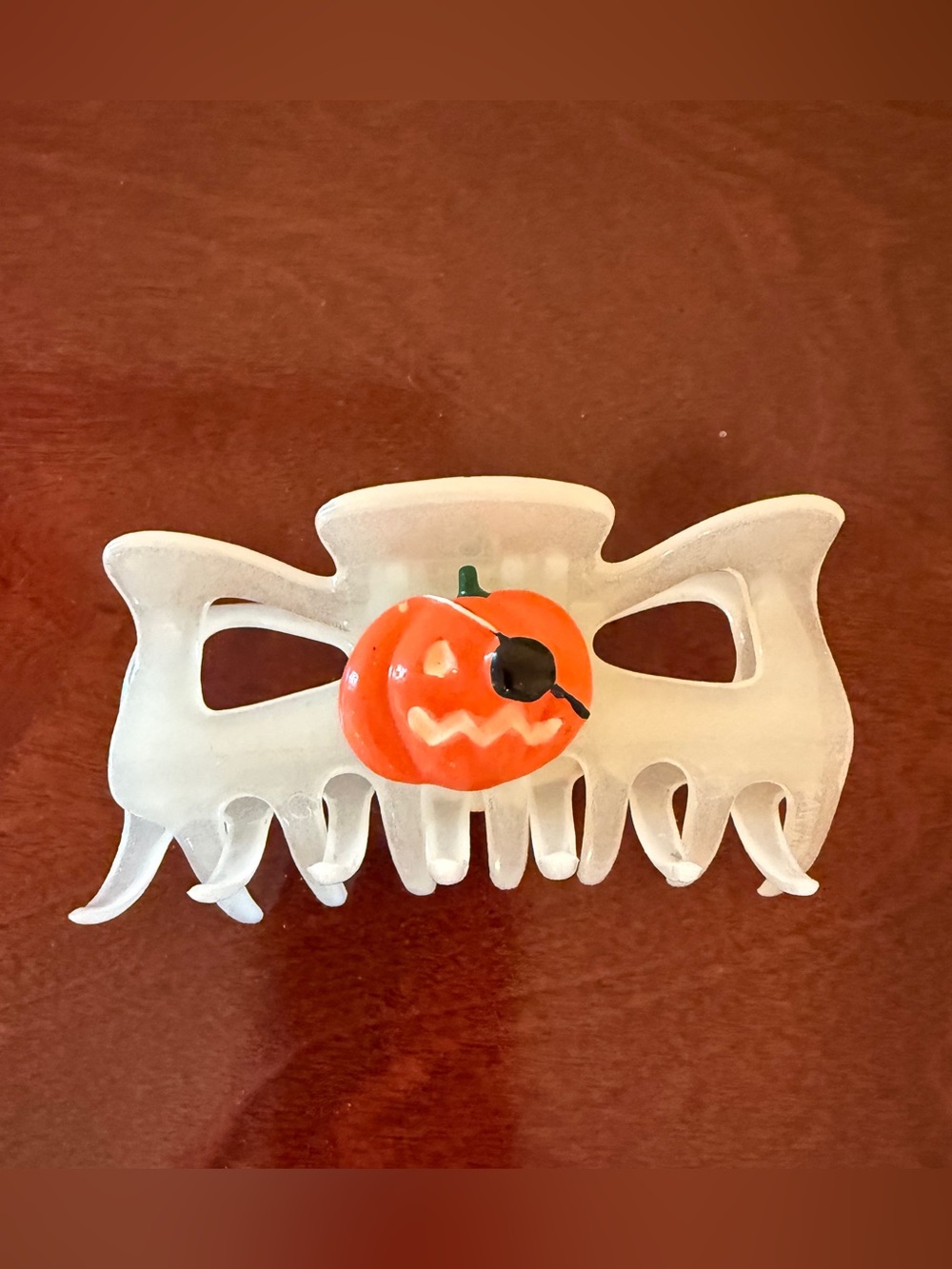 Spooky Pirate Pumpkin Halloween Hair Claw Clip - Frosted White Glows in the Dark